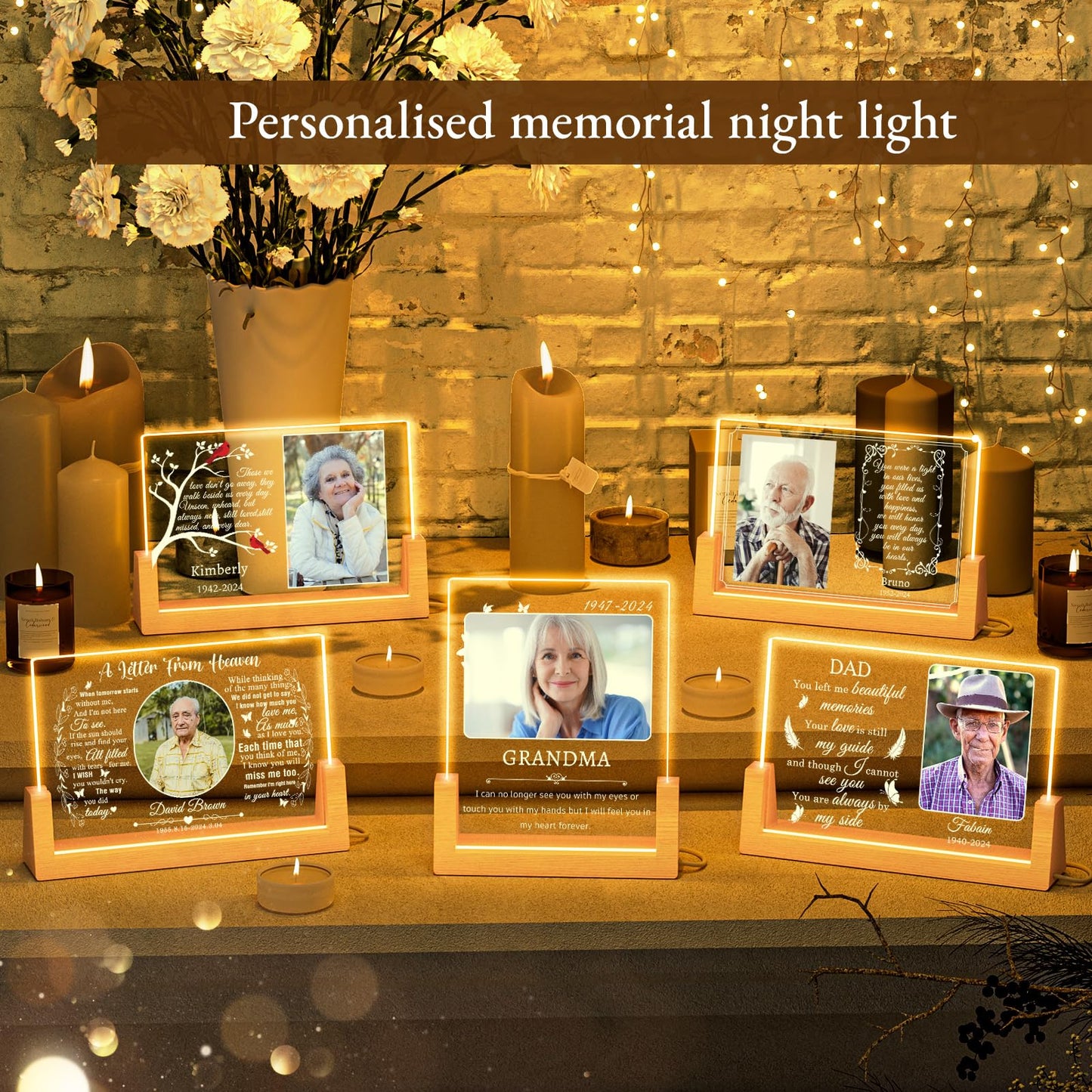 Illuminated photo frame memorial plaque gifts for departed loved ones