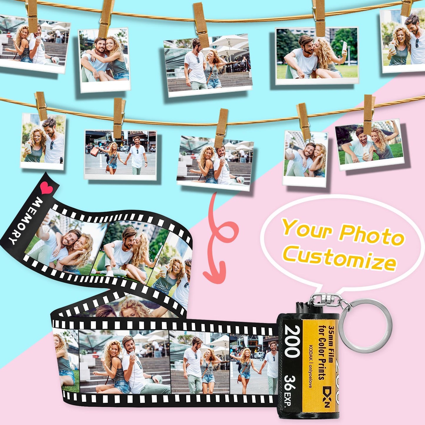 Personalized Camera Roll Keychain with Picture 10/15/20 Pieces