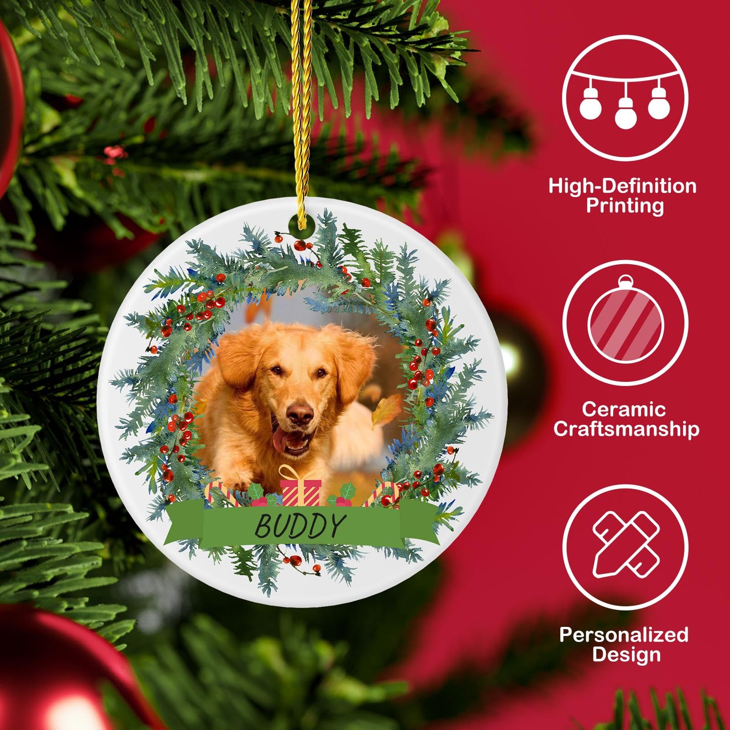 Personalized Dog Ornaments for Christmas Tree with Photo Name