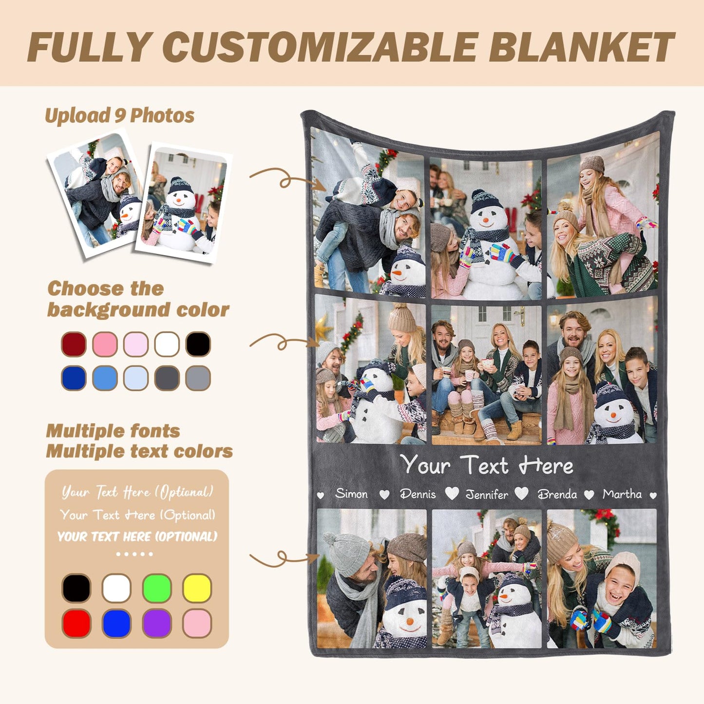 Blanket with pictures and text - Personalized Photo Blanket - 9 Photos