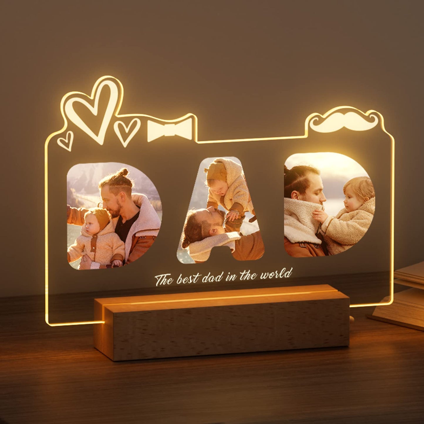 Personalized Gift for Dad - Customized Night Light with Photo  and Text