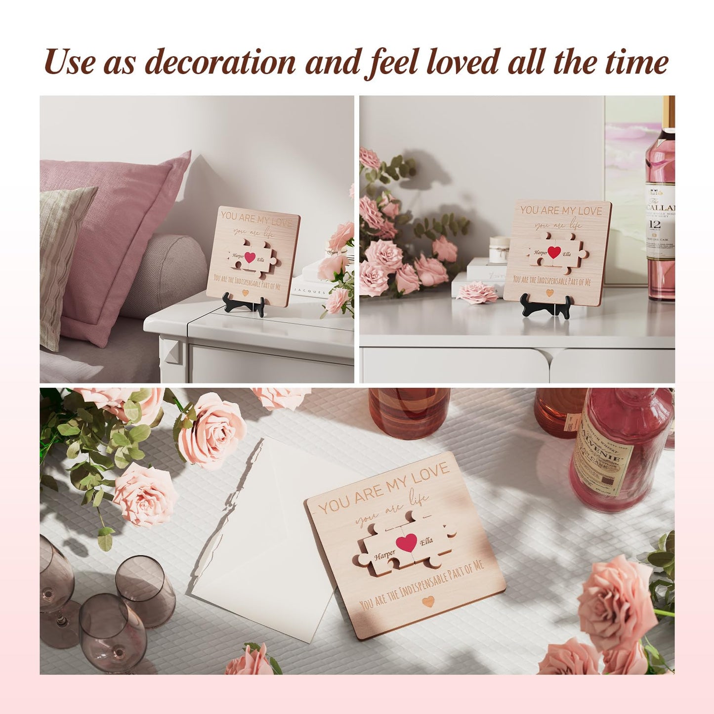 Personalized wooden plaque with 3D puzzle pieces