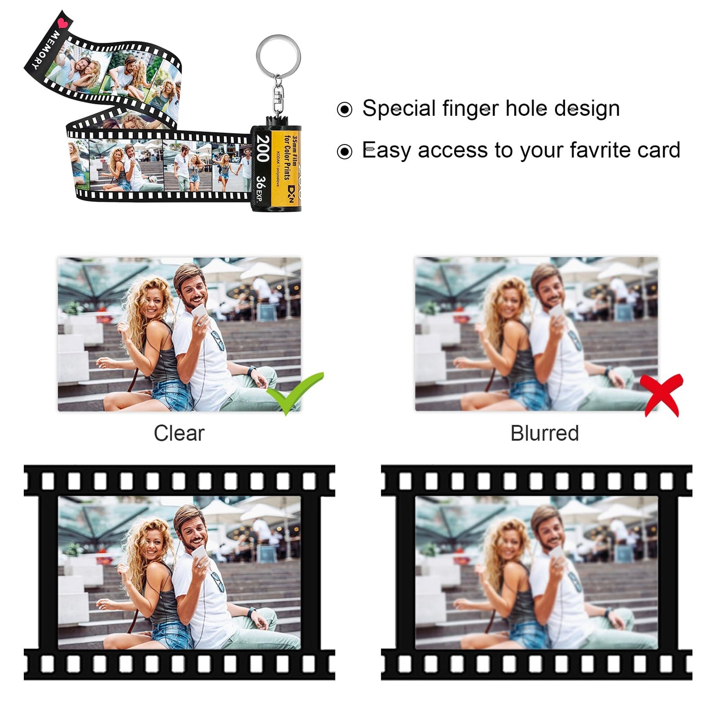 Personalized Camera Roll Keychain with Picture 10/15/20 Pieces