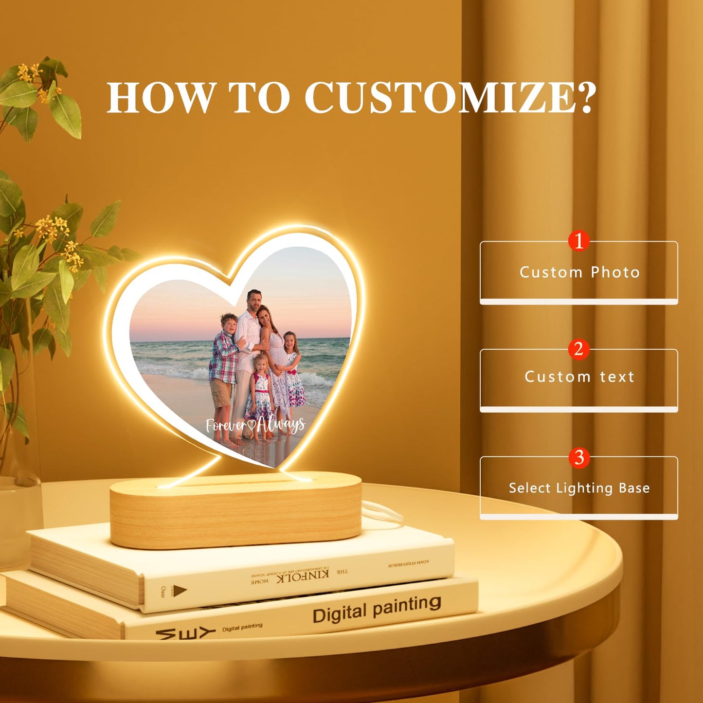 Customized photo and text night light