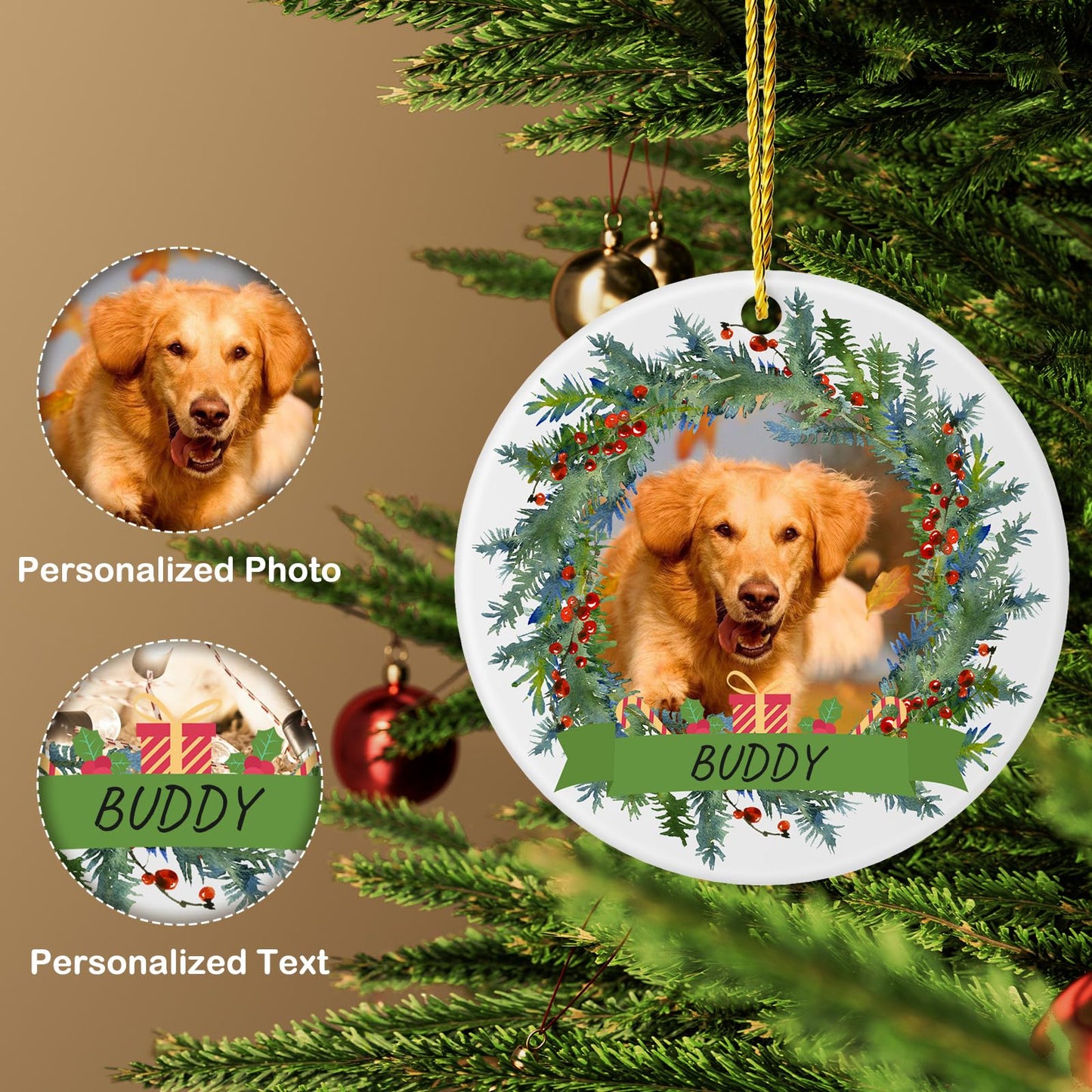 Personalized Dog Ornaments for Christmas Tree with Photo Name