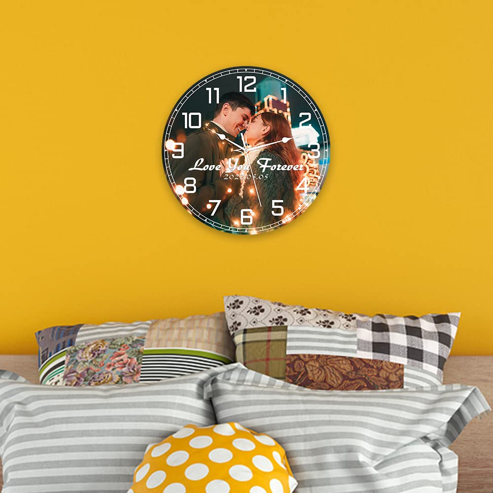 Custom Personalized Wall Clock with Photo Text, Silent No Time - Wood 10“12”14"16”