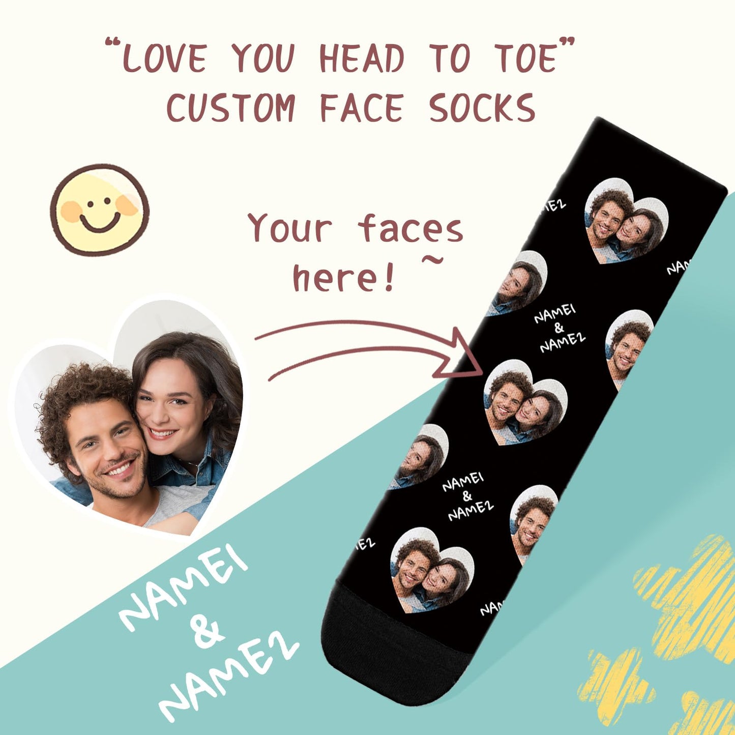 Custom Face Socks with Picture, Personalized Funny Socks for Men Women