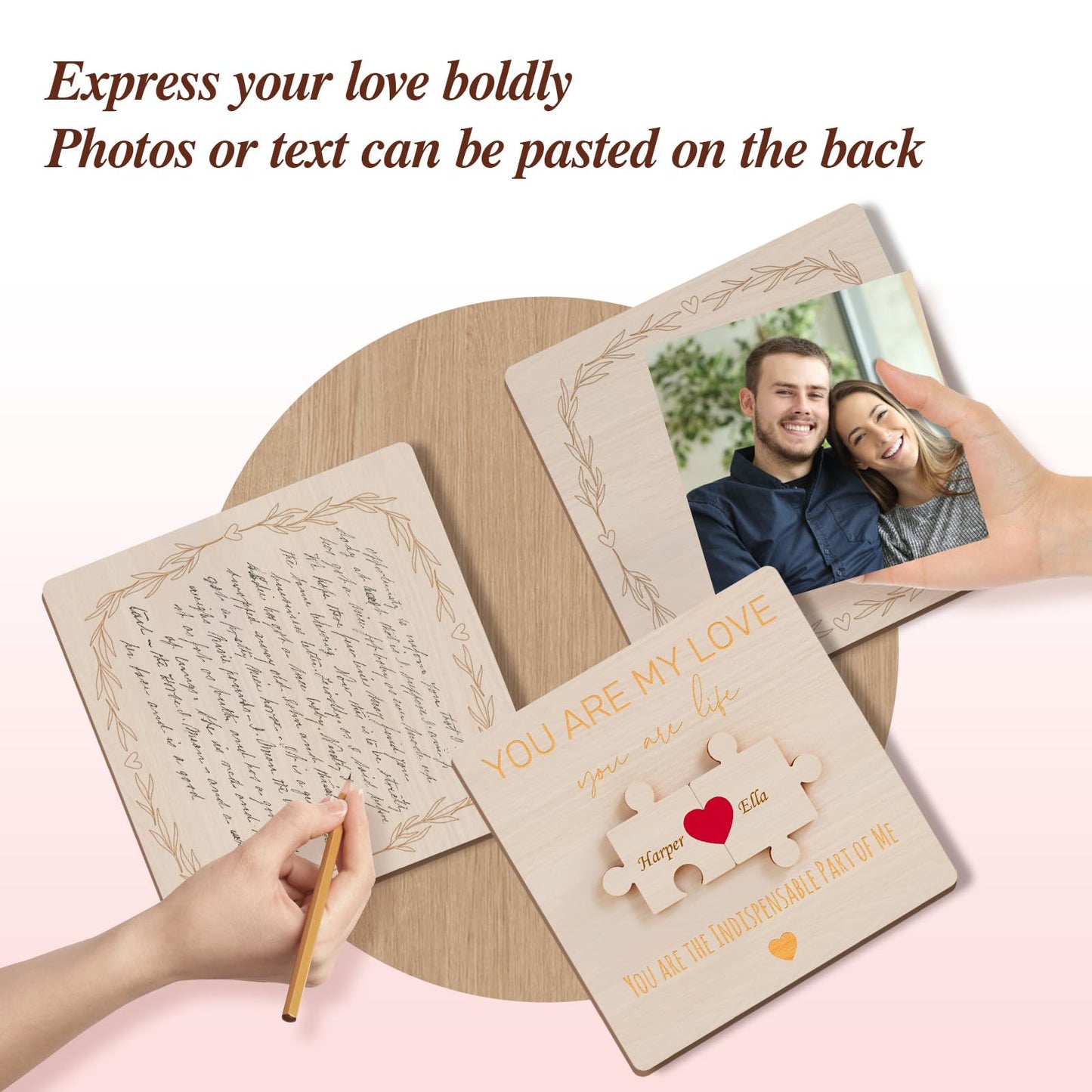 Personalized wooden plaque with 3D puzzle pieces