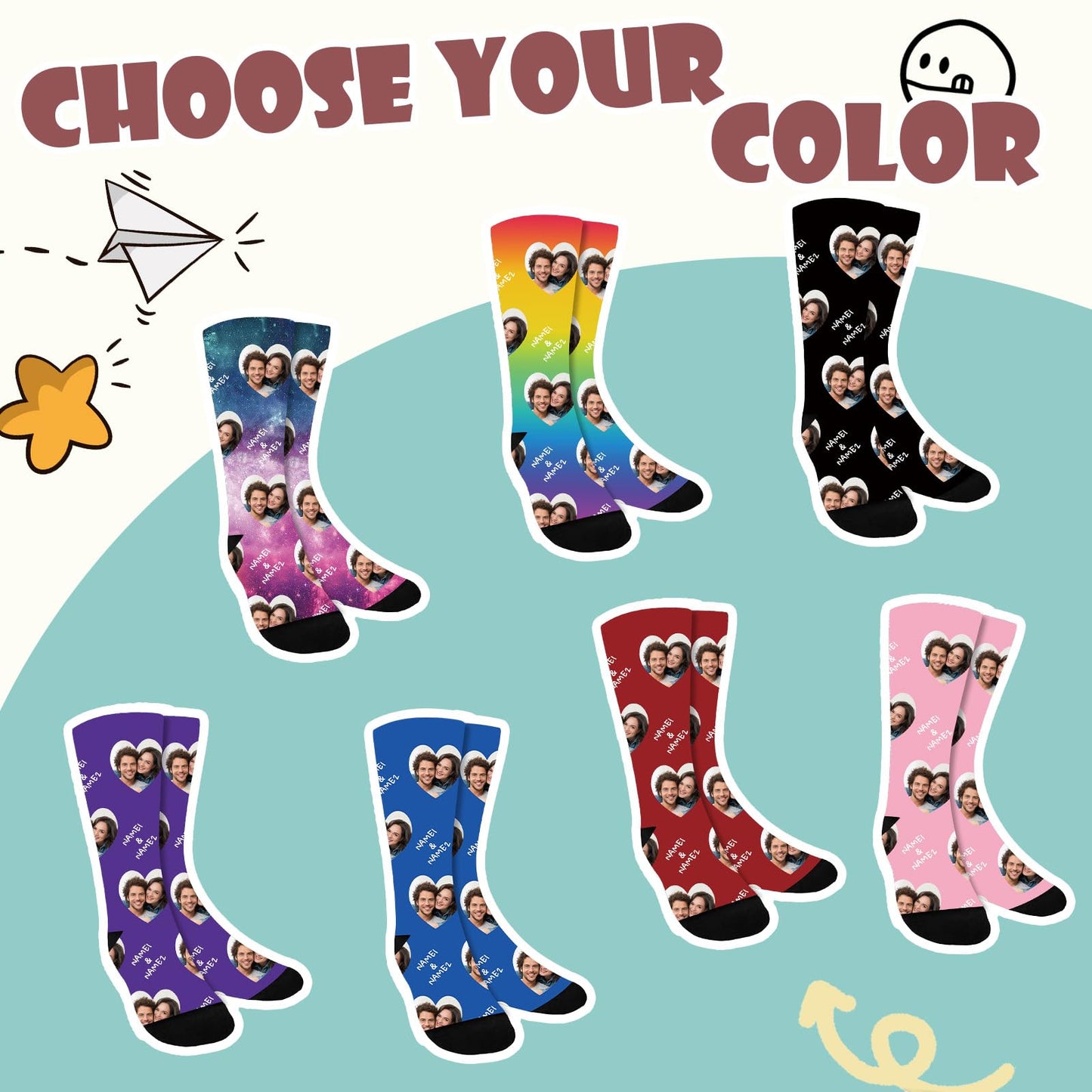 Custom Face Socks with Picture, Personalized Funny Socks for Men Women