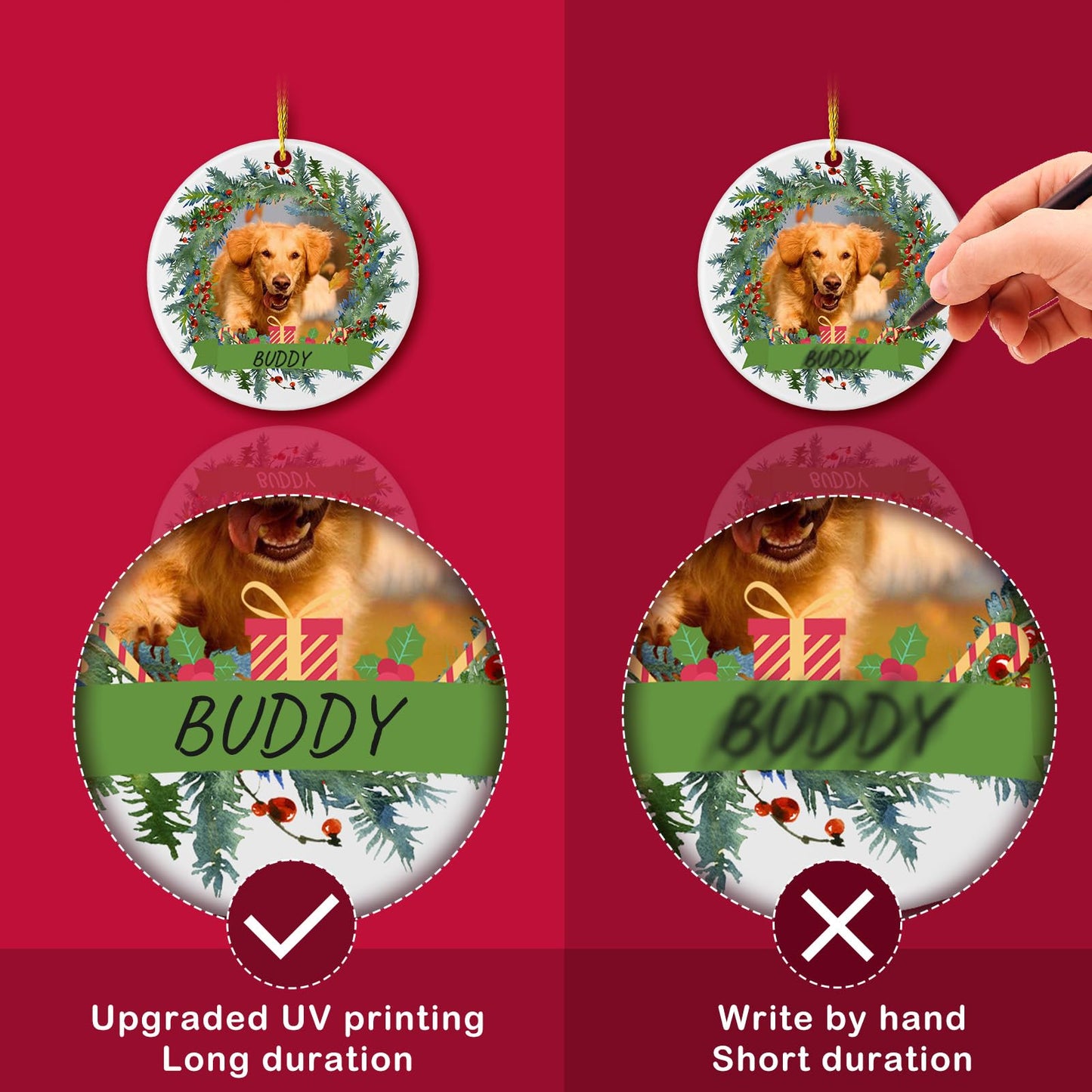 Personalized Dog Ornaments for Christmas Tree with Photo Name