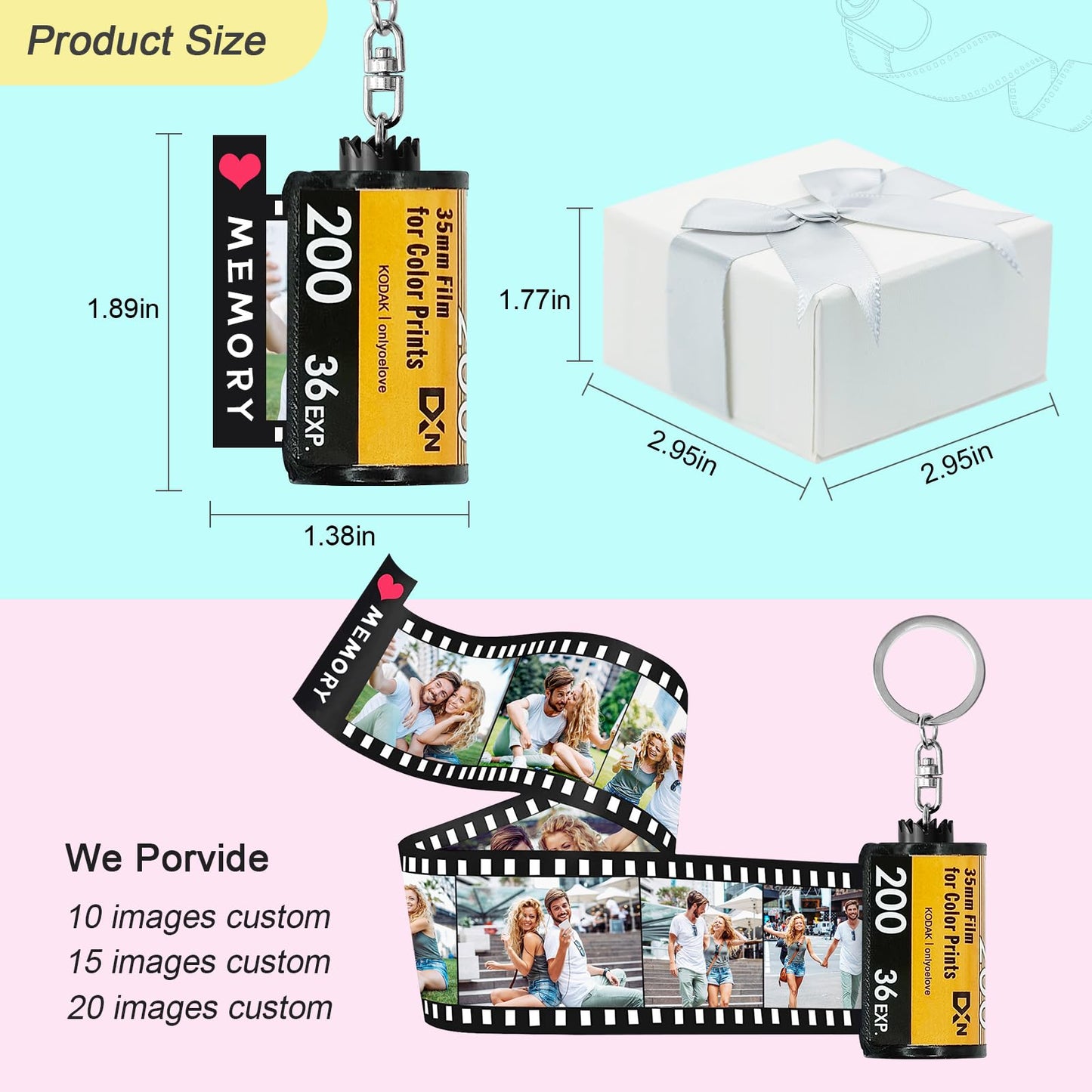 Personalized Camera Roll Keychain with Picture 10/15/20 Pieces
