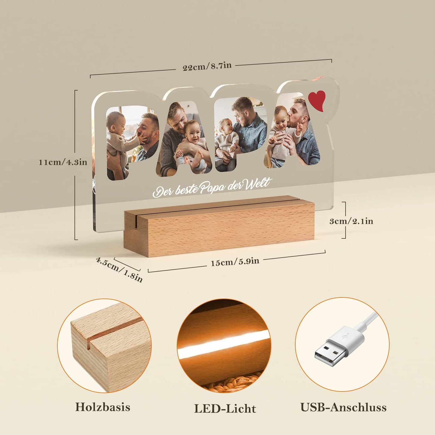 Personalized Gift for Dad - Customized Night Light with Photo