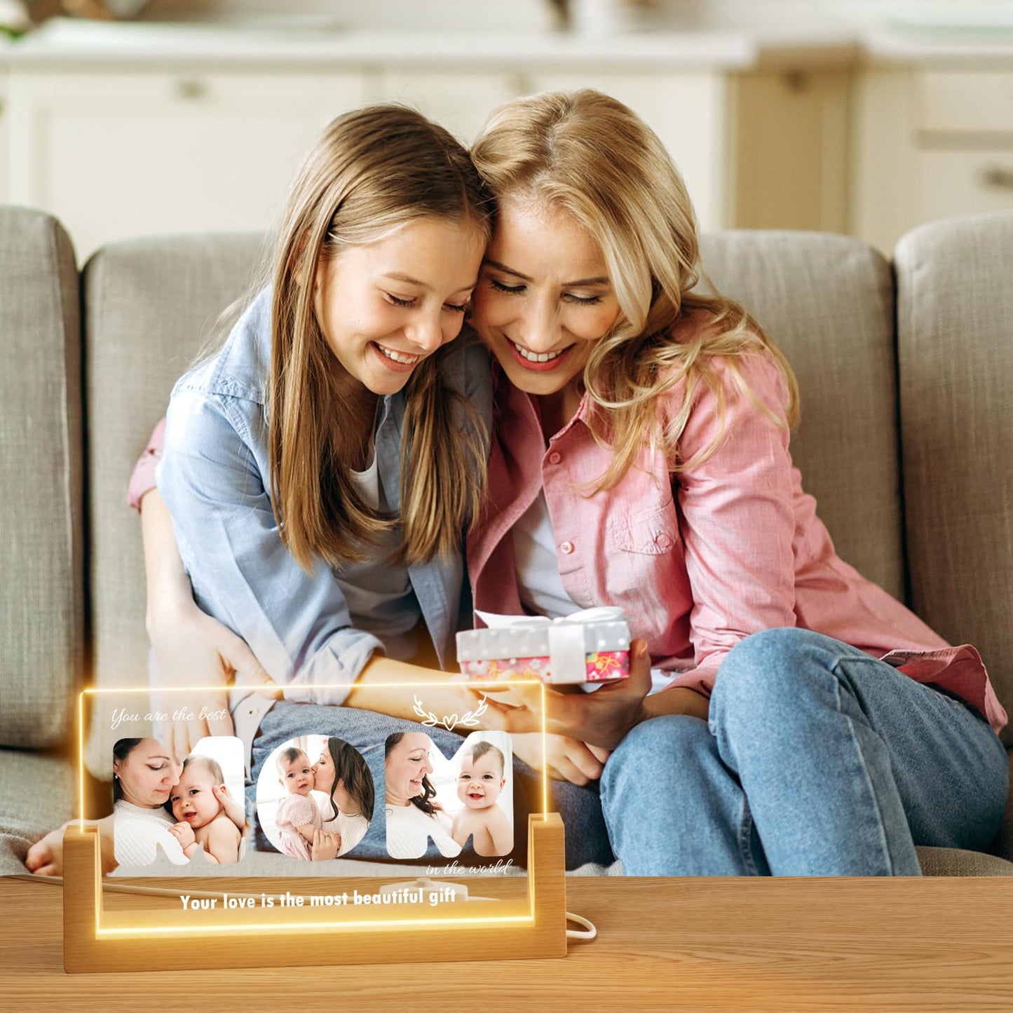 Custom Personalized Acrylic Mom Plaque with Photo and Text, 8.7x4.7 Inch