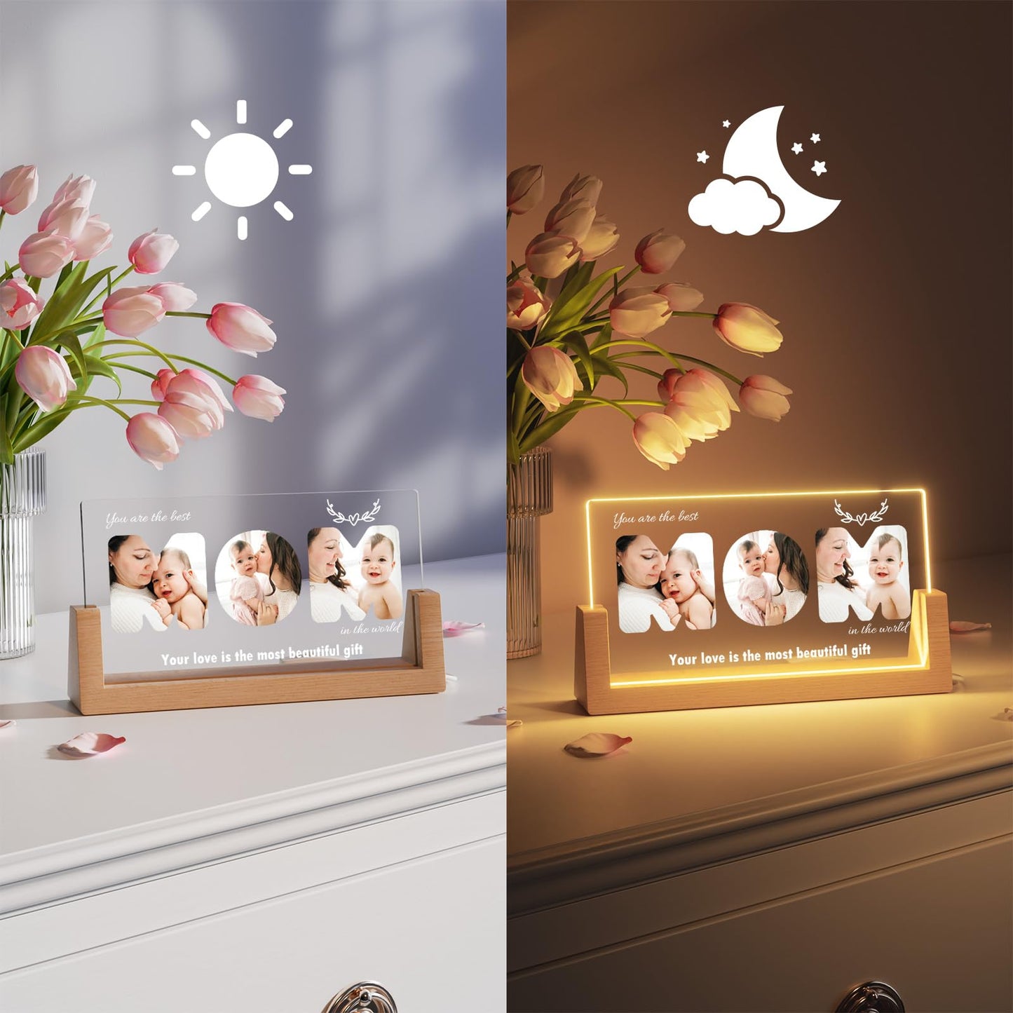 Custom Personalized Acrylic Mom Plaque with Photo and Text, 8.7x4.7 Inch
