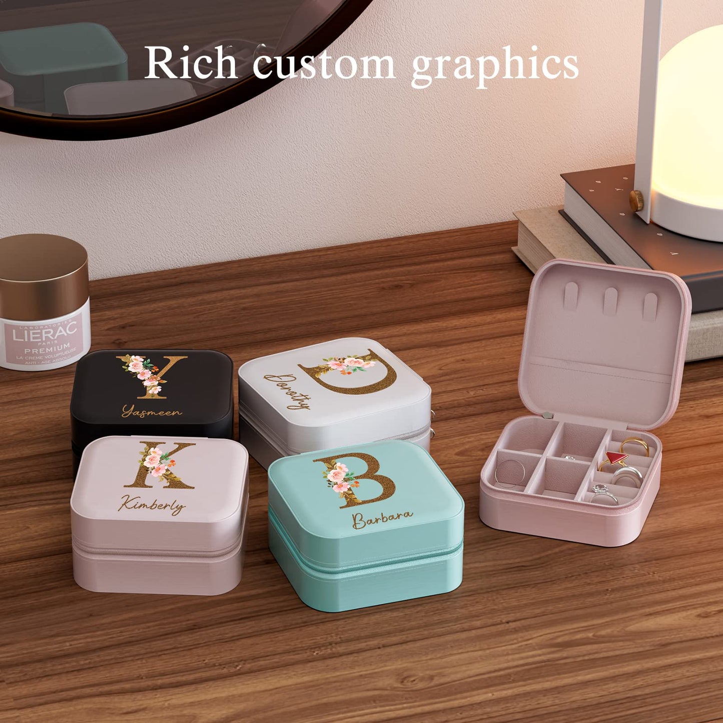 Personalized monogrammed jewelry box with initials and name