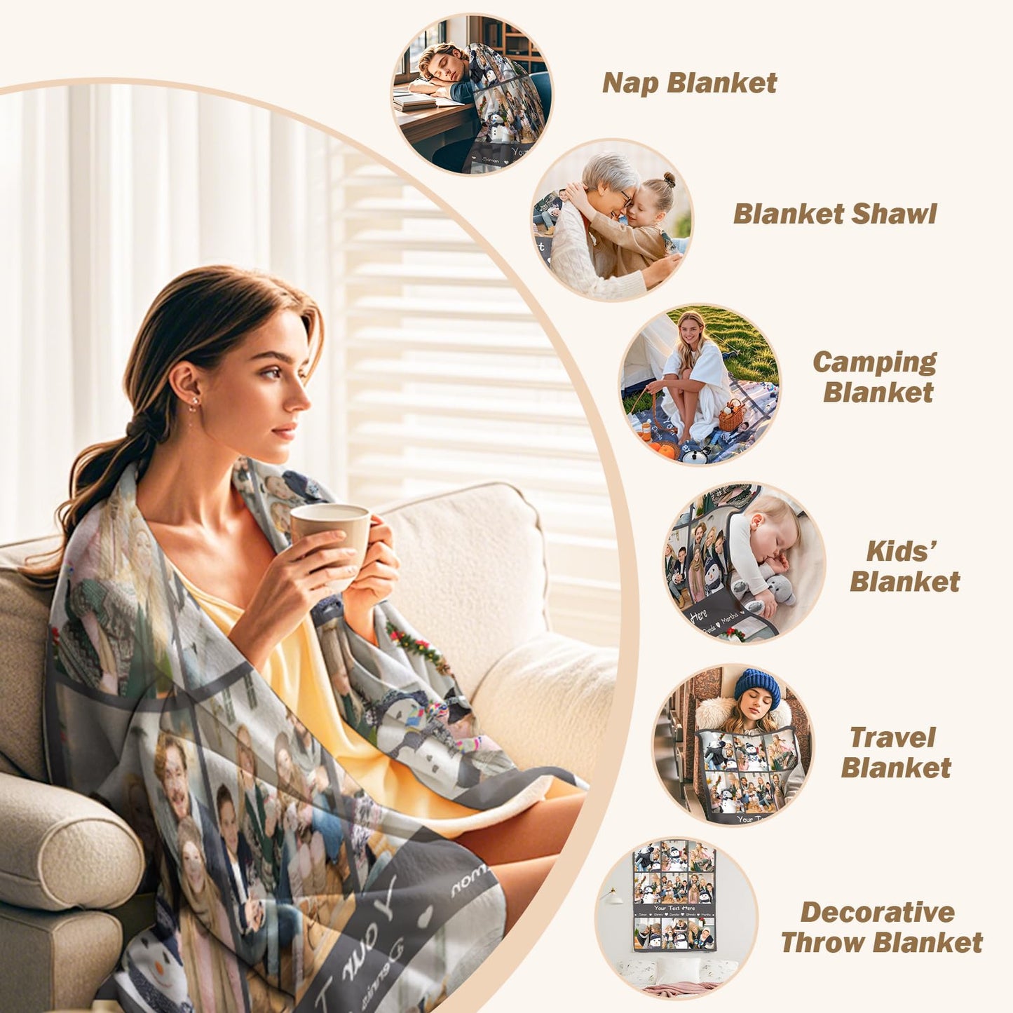Blanket with pictures and text - Personalized Photo Blanket - 9 Photos
