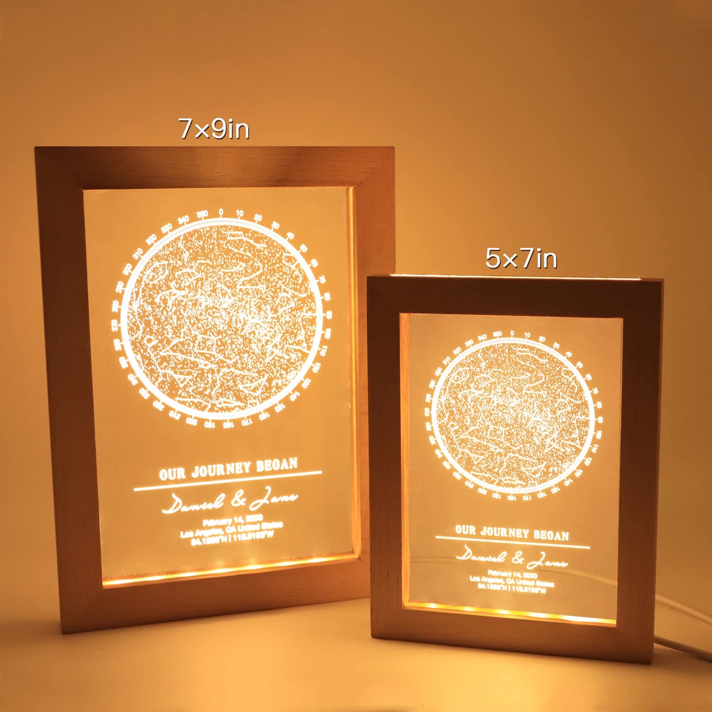 Customized Star Chart - Wooden Framed Acrylic Night Light, Plaque