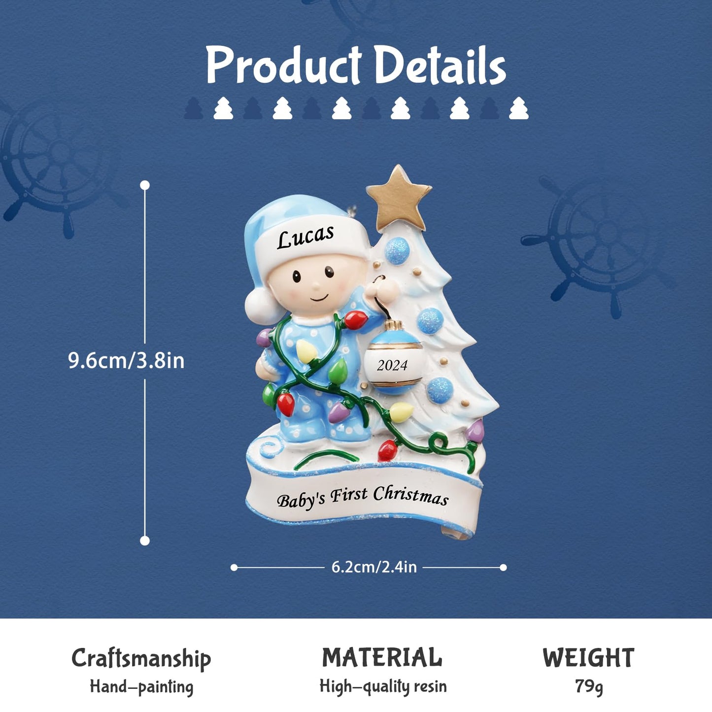 2024 Personalized Baby's First Christmas Ornaments for Boys