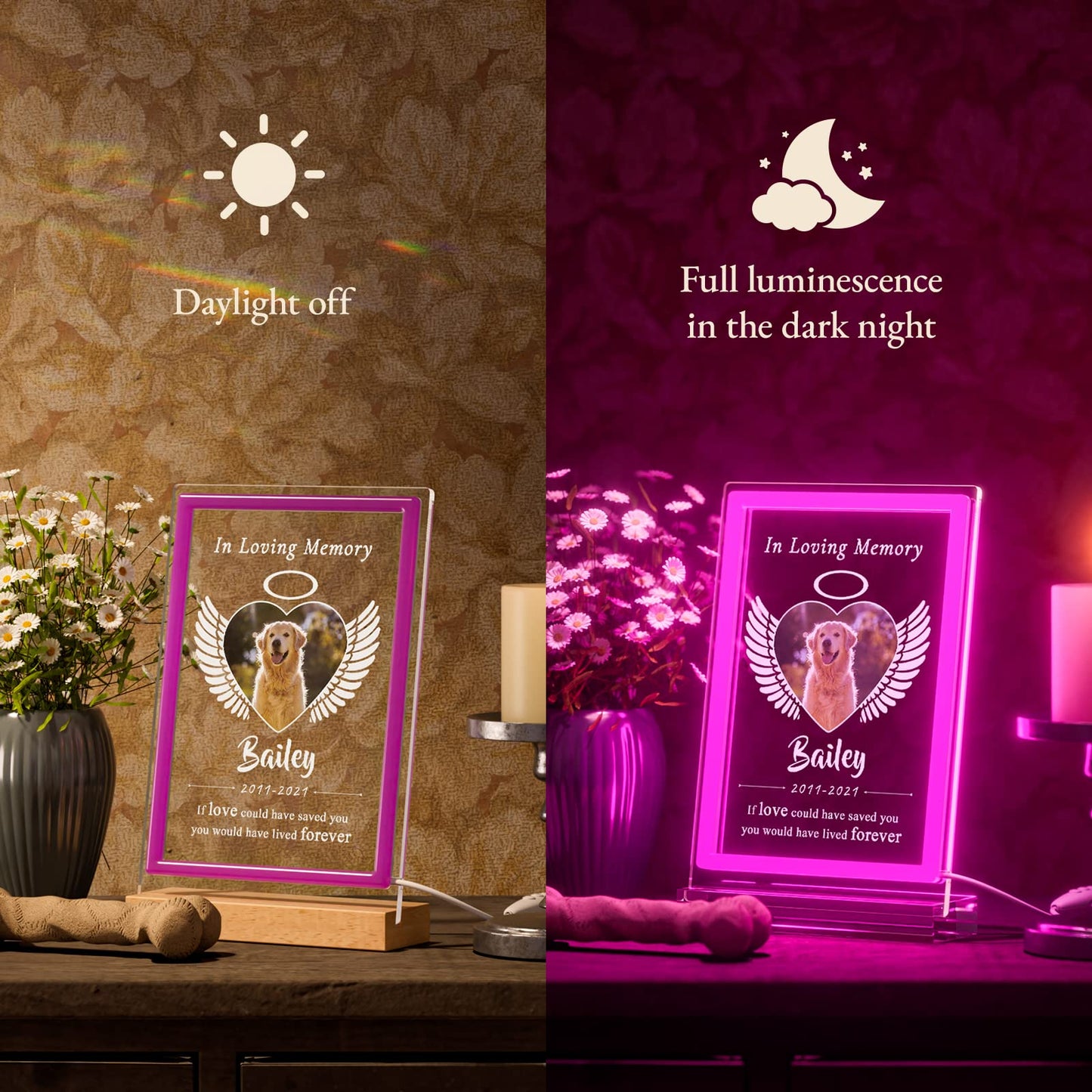 Custom Personalized Dog Pet Memorial Photo Frame Night Light