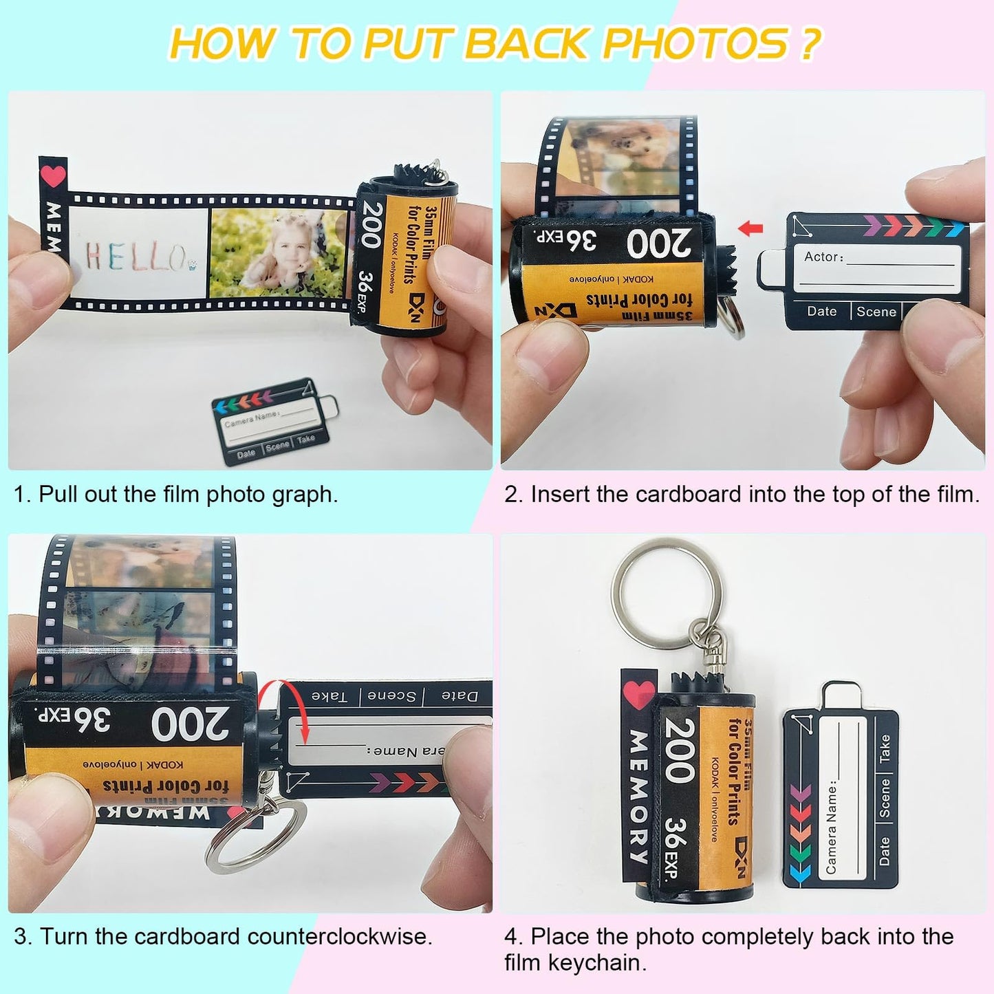 Personalized Camera Roll Keychain with Picture 10/15/20 Pieces