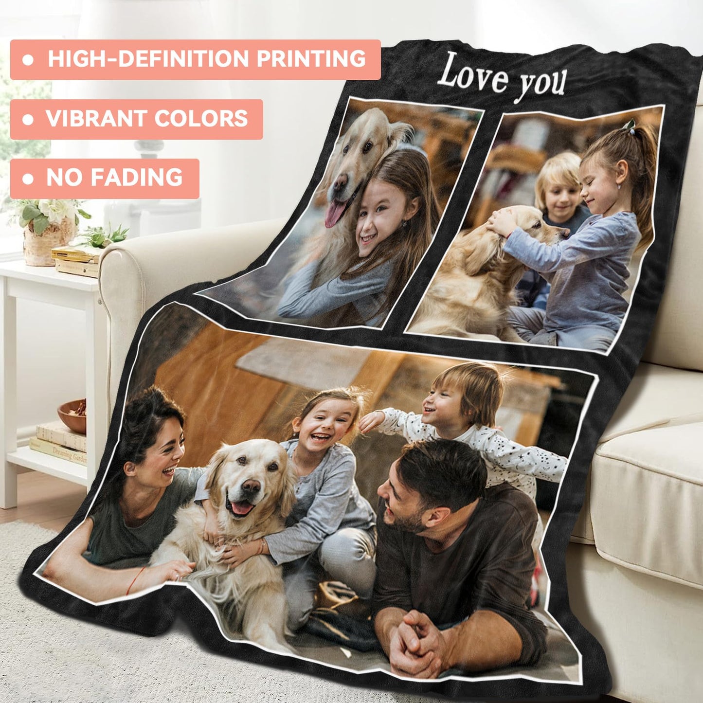 Personalized Gifts - Custom Blanket with Photo Text, 3 Photos