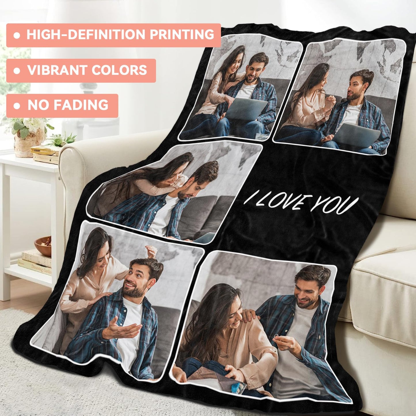 Custom Blanket - Custom Blanket with Photo Text - 5 Photos