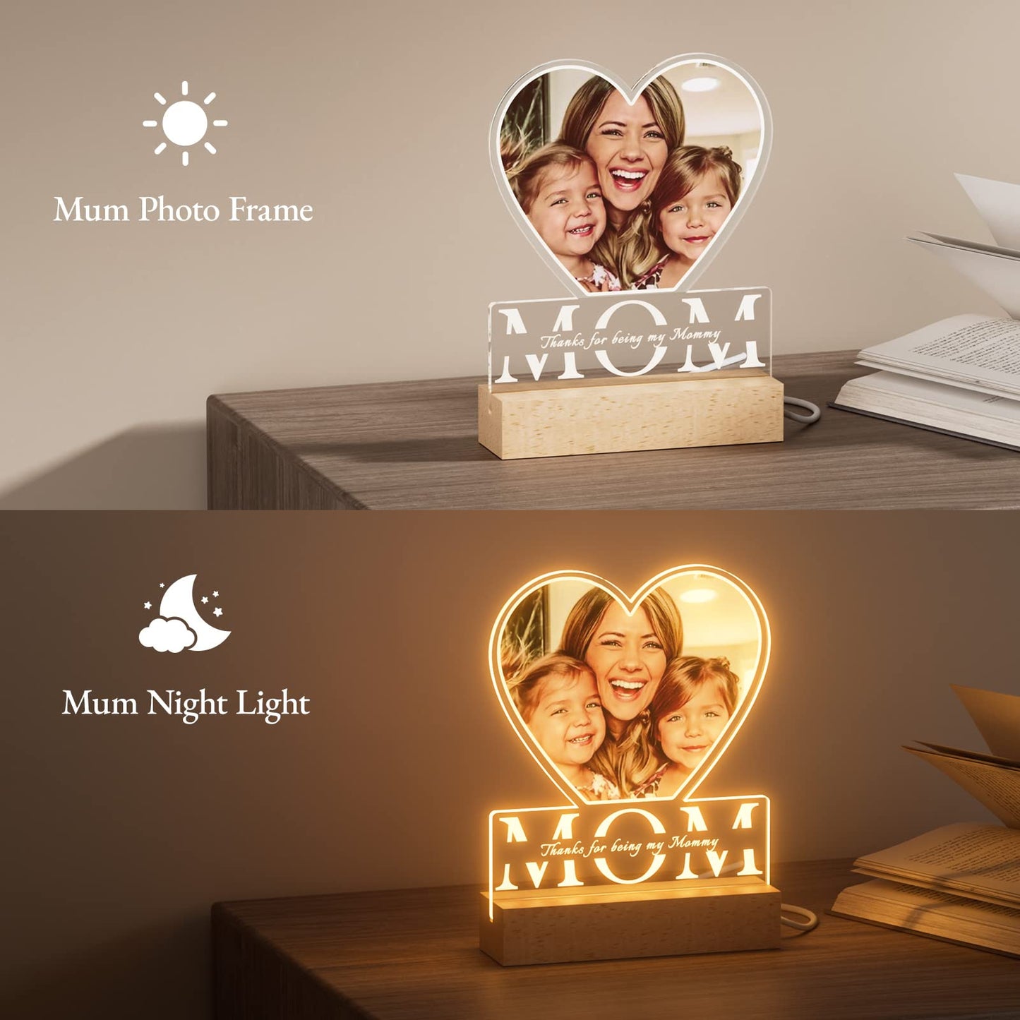 Personalized Gifts for Mom - Custom Night Lights with Photo Texts