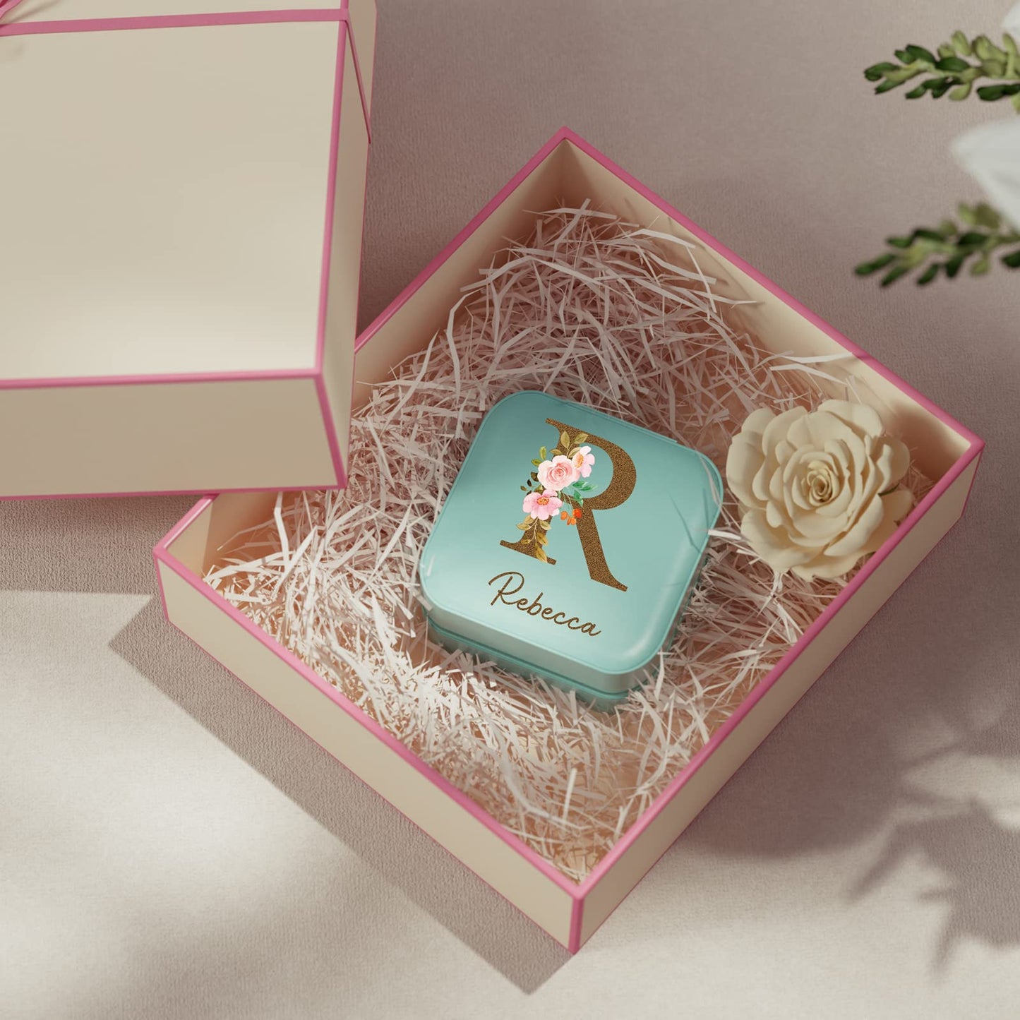 Personalized monogrammed jewelry box with initials and name
