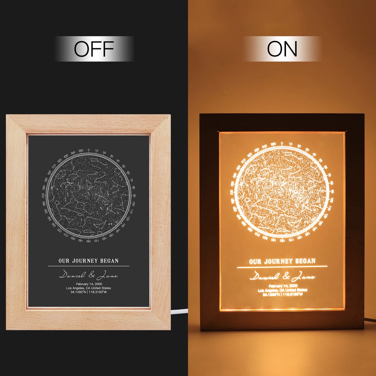 Customized Star Chart - Wooden Framed Acrylic Night Light, Plaque