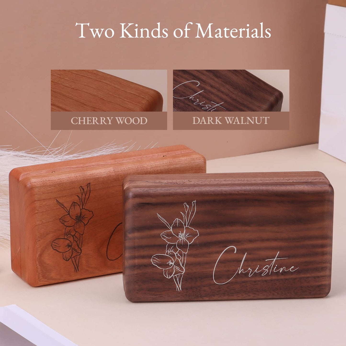 Custom wooden jewelry box, cherry wood travel jewelry organizer