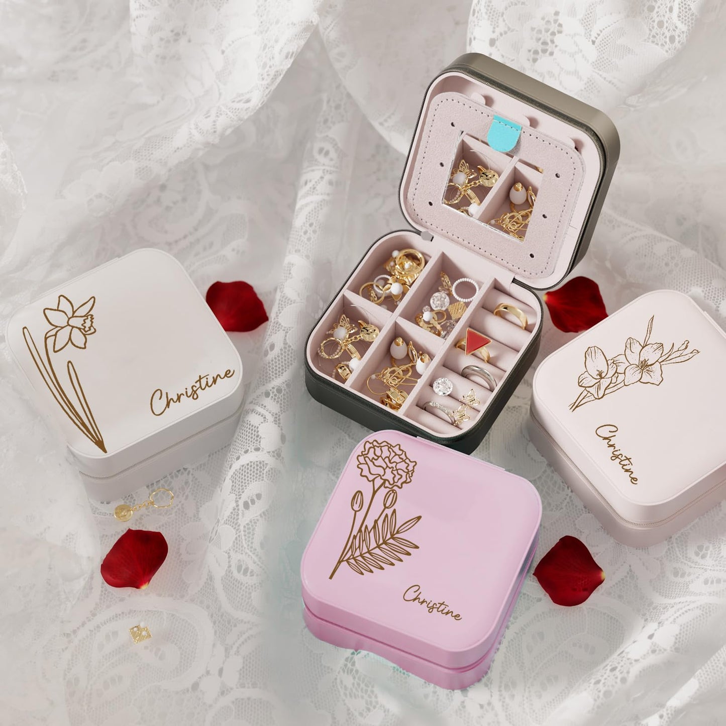 Custom Birthday Flowers Custom Travel Jewelry Box