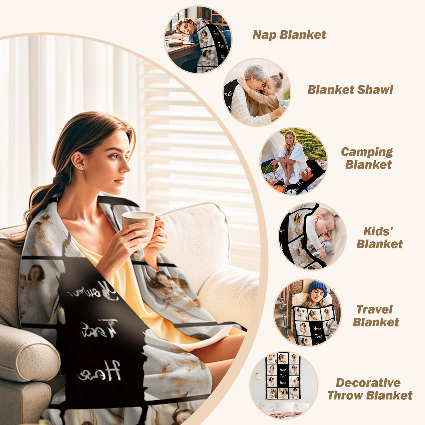 Blanket with pictures and text - Personalized Photo Blanket - 10 Photos