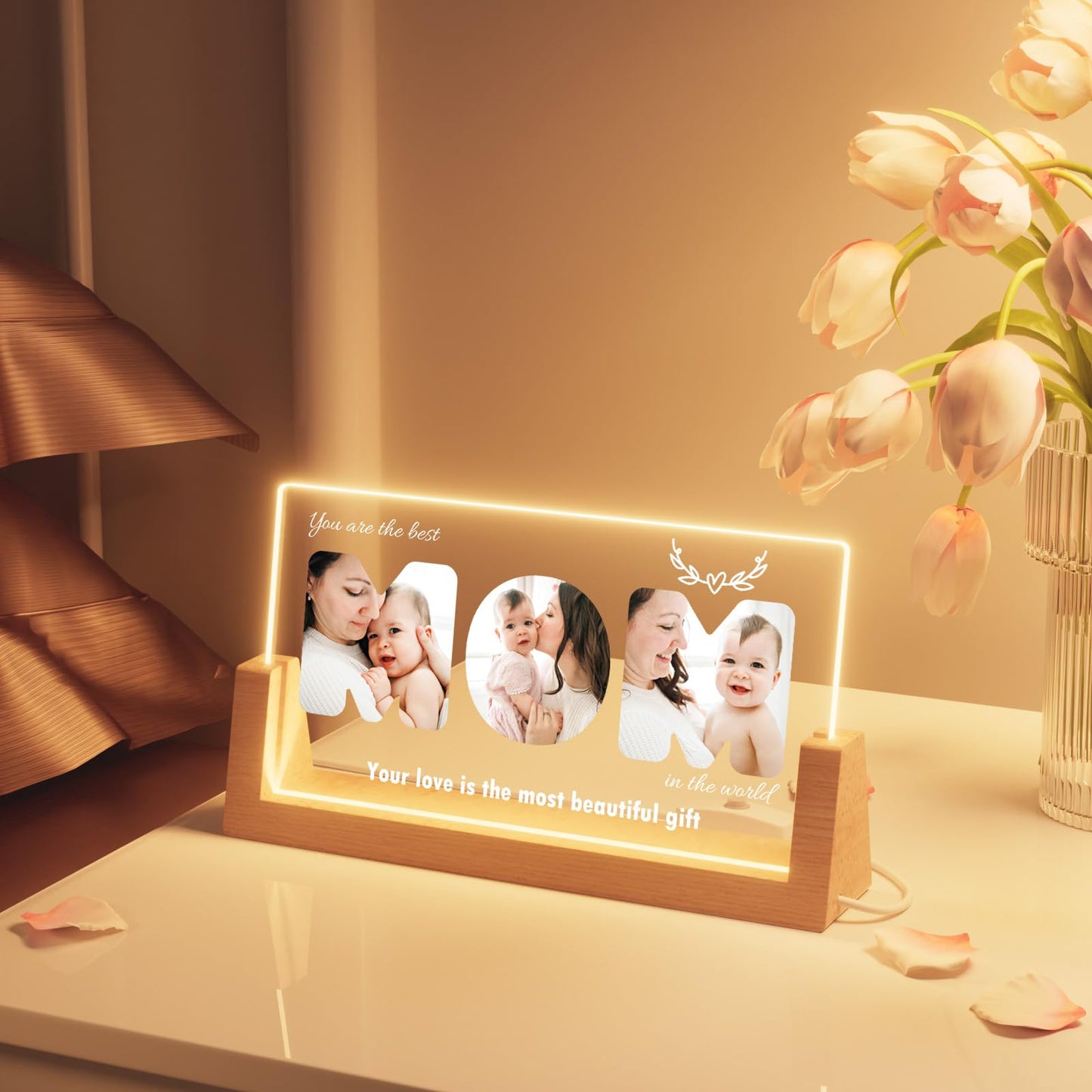 Custom Personalized Acrylic Mom Plaque with Photo and Text, 8.7x4.7 Inch