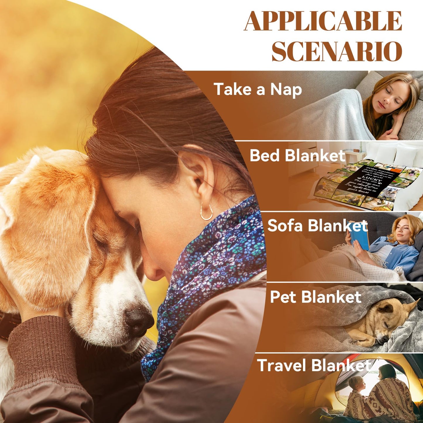 Custom Personalized Dog Memorial Blanket with Picture Text, 10 Photos