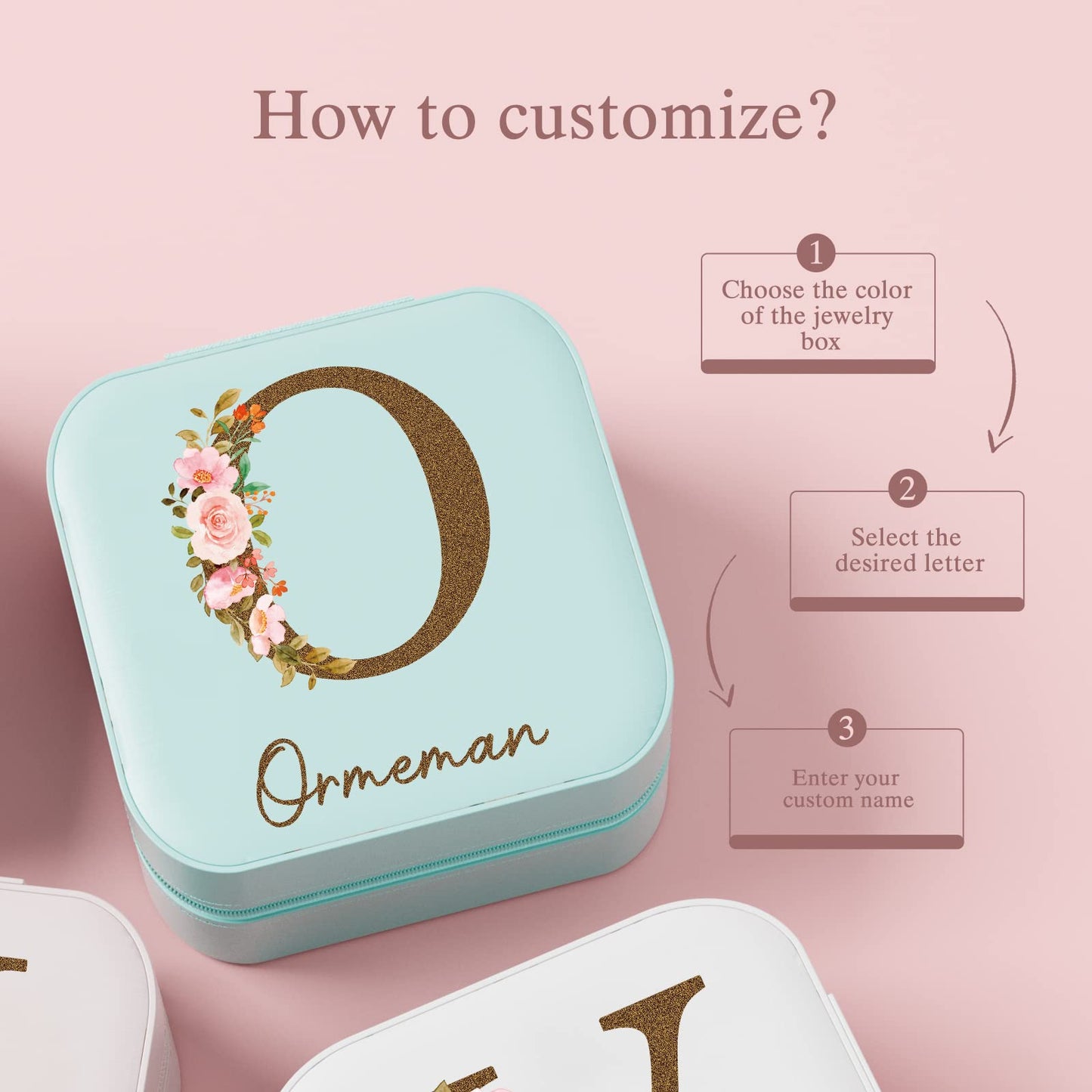Personalized monogrammed jewelry box with initials and name