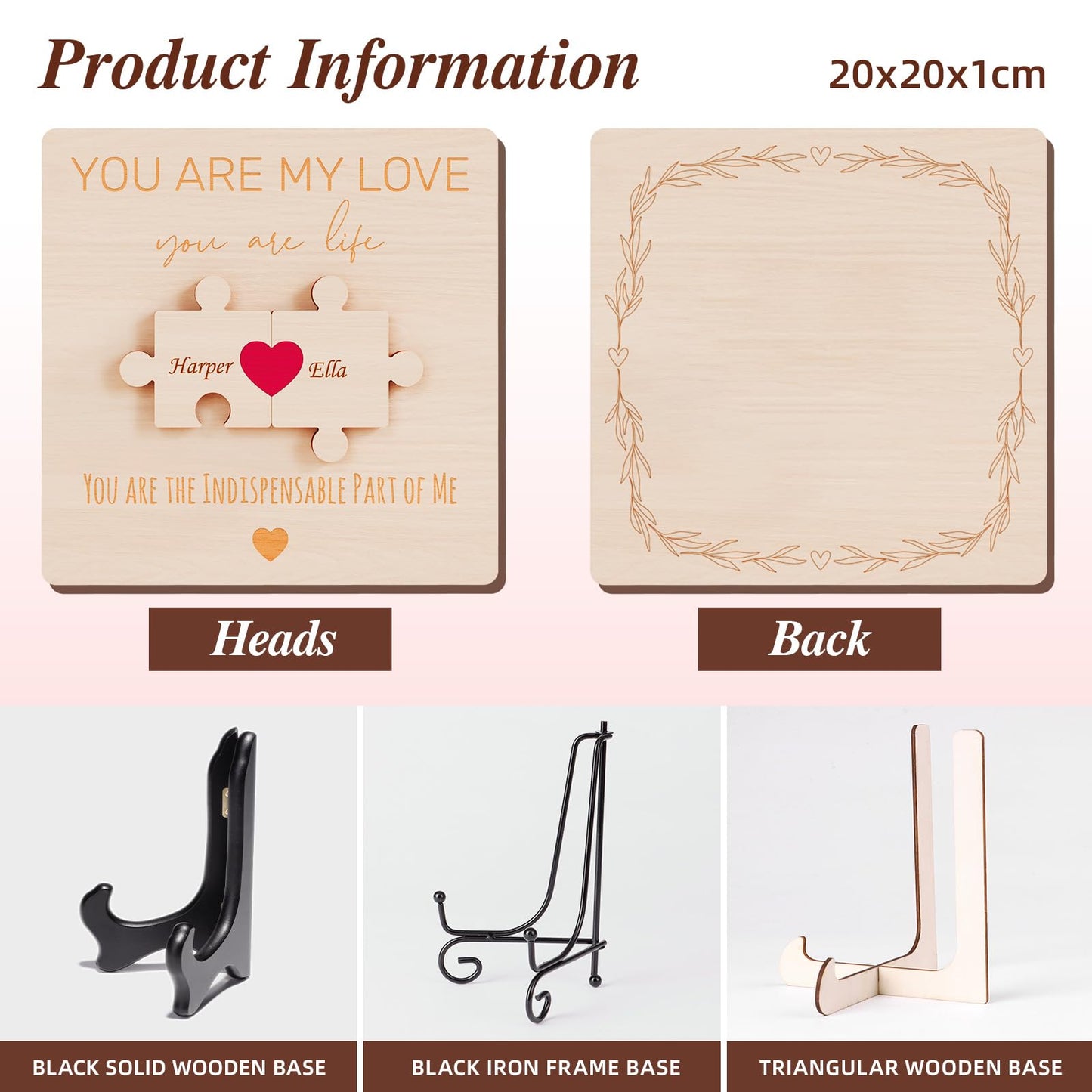 Personalized wooden plaque with 3D puzzle pieces