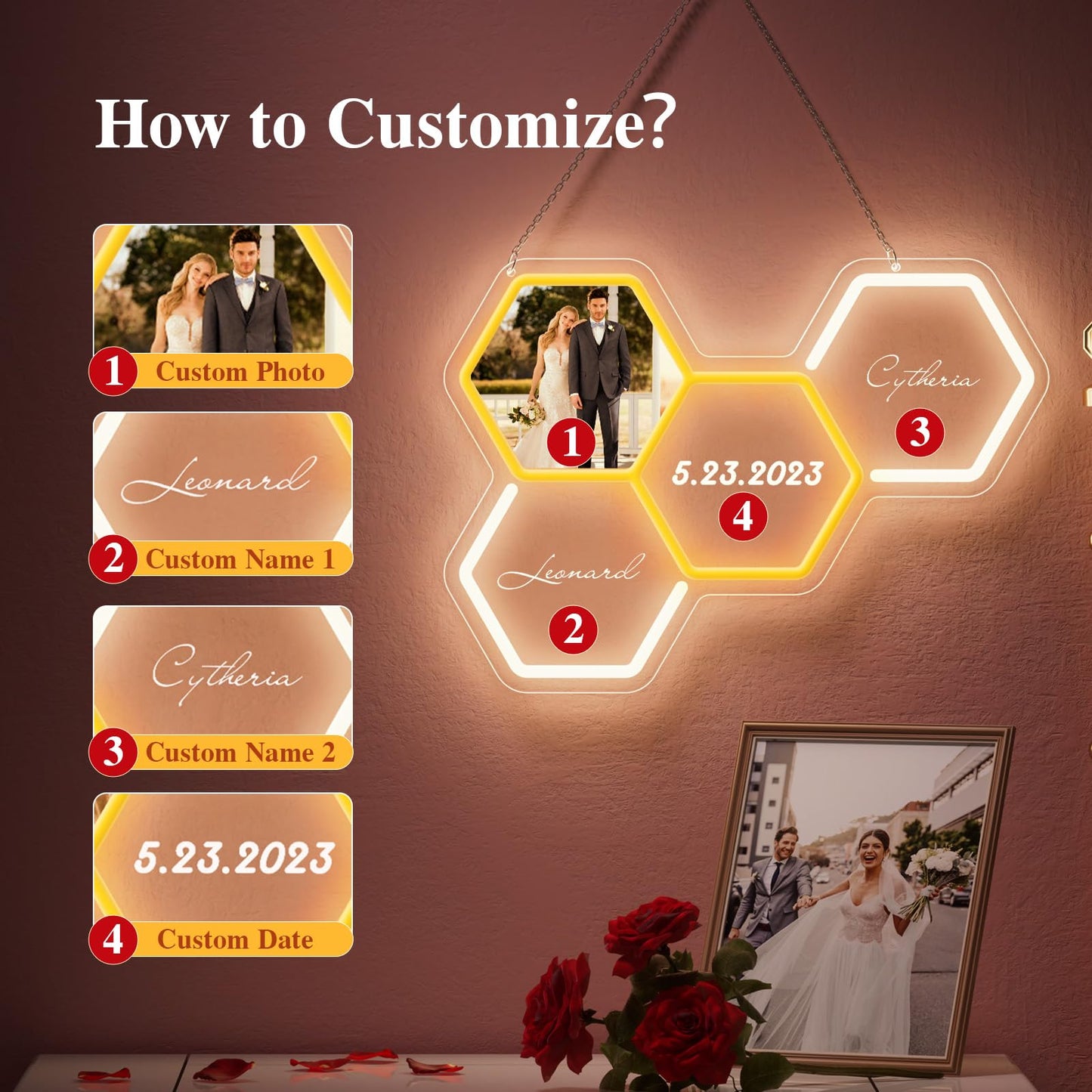 Personalized LED neon sign: with picture, name, date