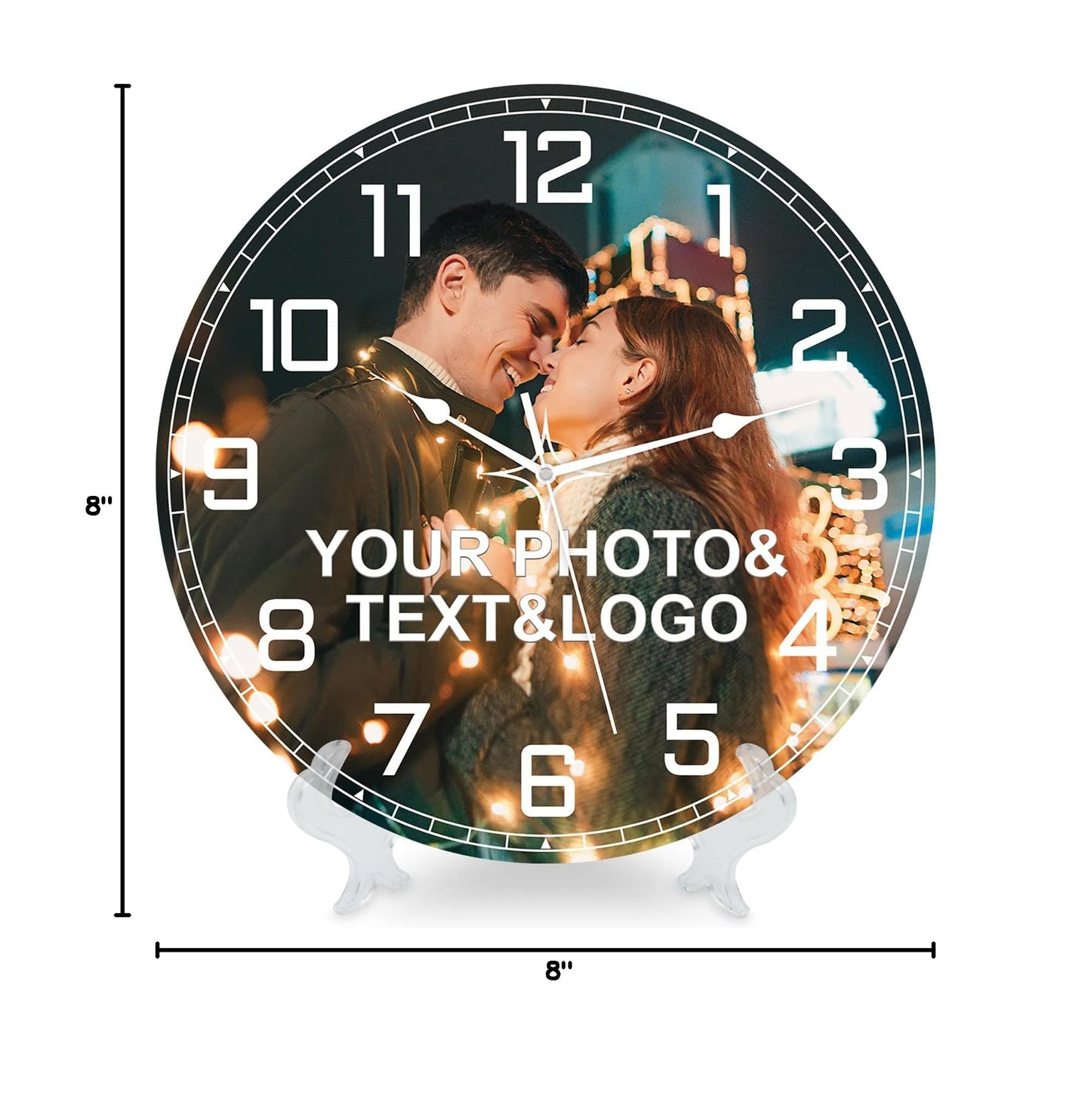 Custom Personalized Wall Clock with Photo Text, Silent No Time - PVC 8“10”12“14”16”