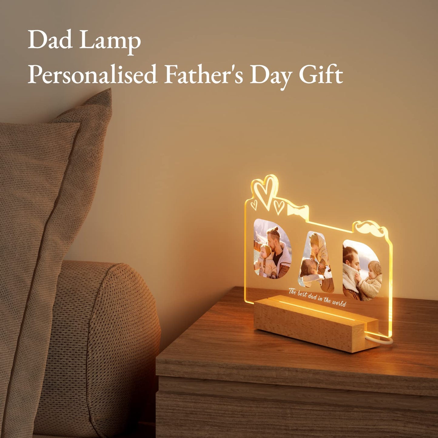 Personalized Gift for Dad - Customized Night Light with Photo  and Text