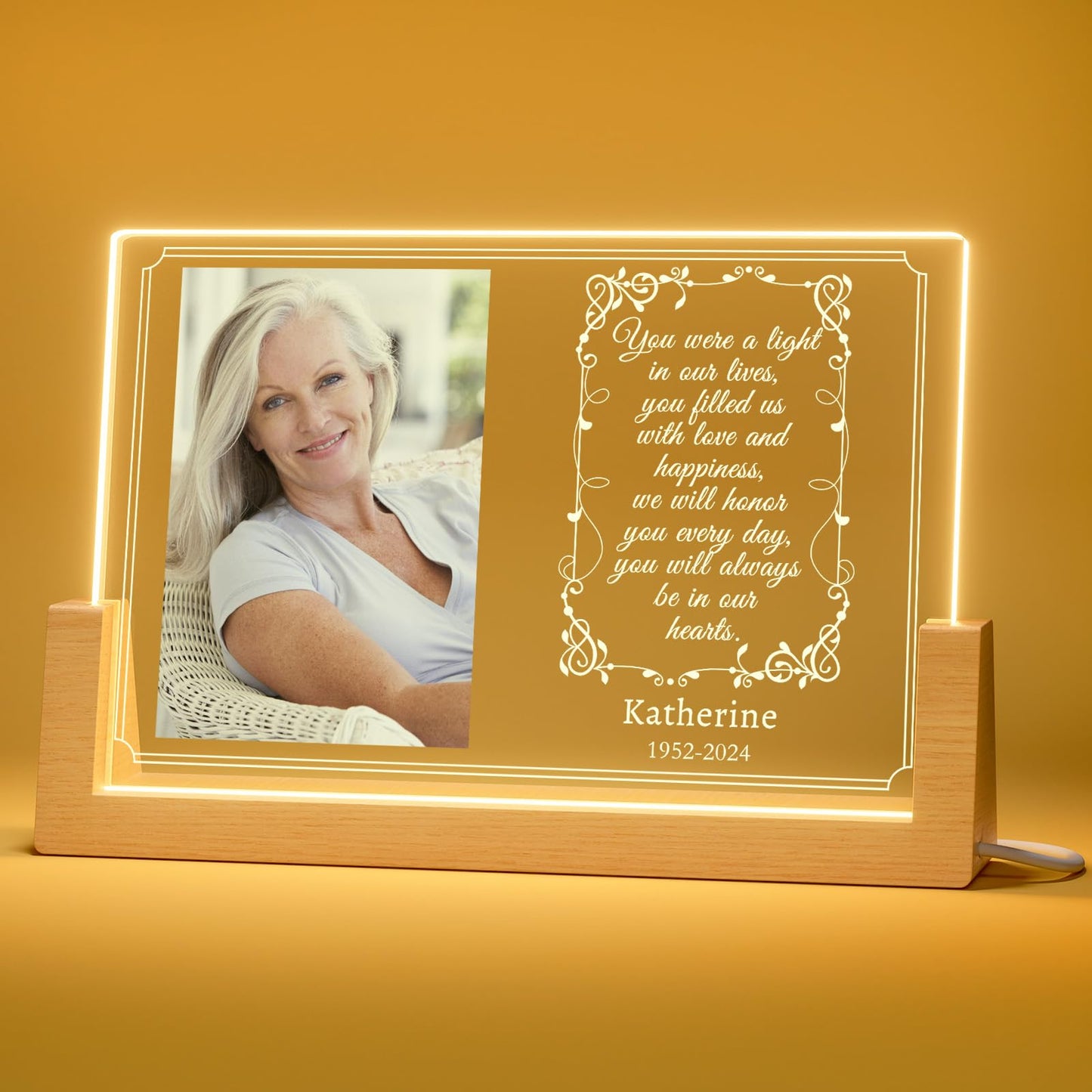 Illuminated photo frame memorial plaque gifts for departed loved ones