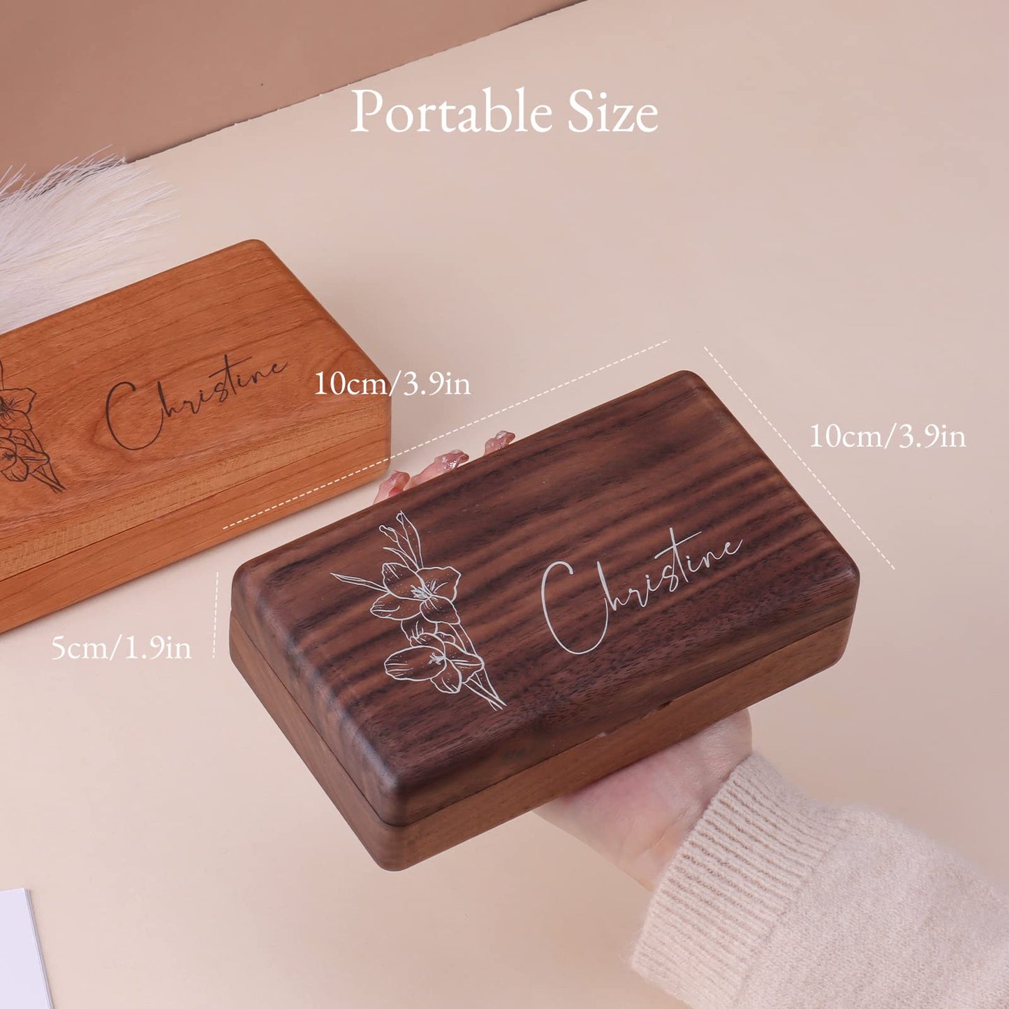 Custom wooden jewelry box, cherry wood travel jewelry organizer