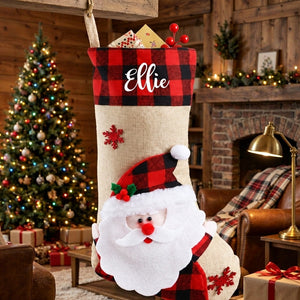 Personalized Santa Christmas Stocking with Embroidered Name, personalized photo keepsake for Family — lifestyle view 2