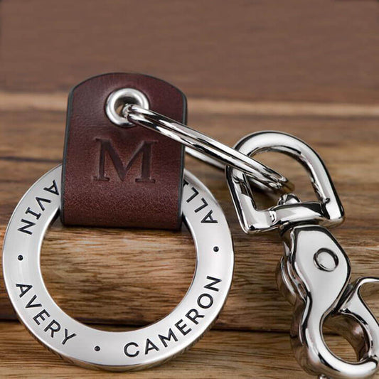 Personalized Dad Leather Keychain Engraving 1-10 Names