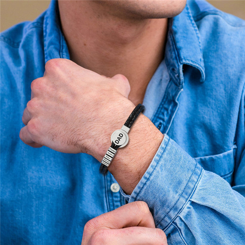 Personalized Offer-Round Buckle Leather Bracelet with 1-10 Beads for Dad