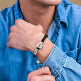 Personalized Offer-Round Buckle Leather Bracelet with 1-10 Beads for Dad