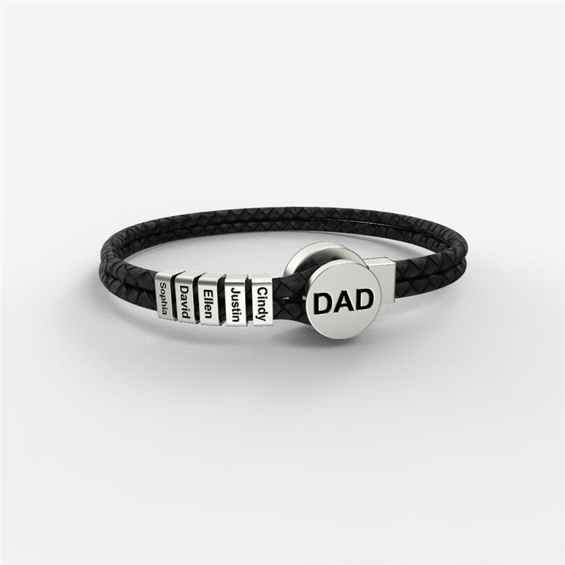 Personalized Offer-Round Buckle Leather Bracelet with 1-10 Beads for Dad