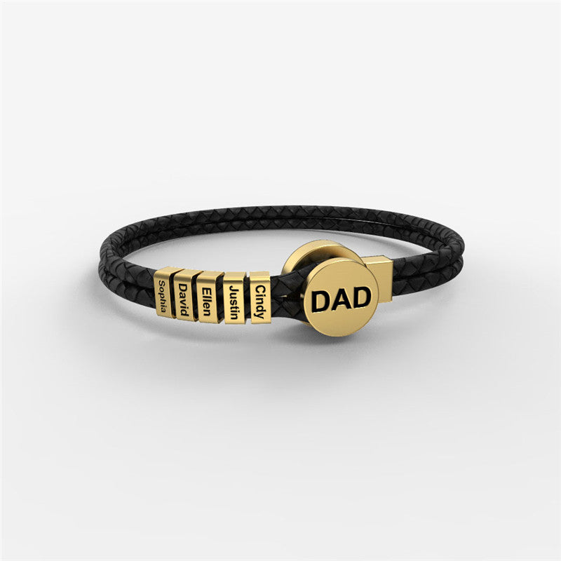 Personalized Offer-Round Buckle Leather Bracelet with 1-10 Beads for Dad