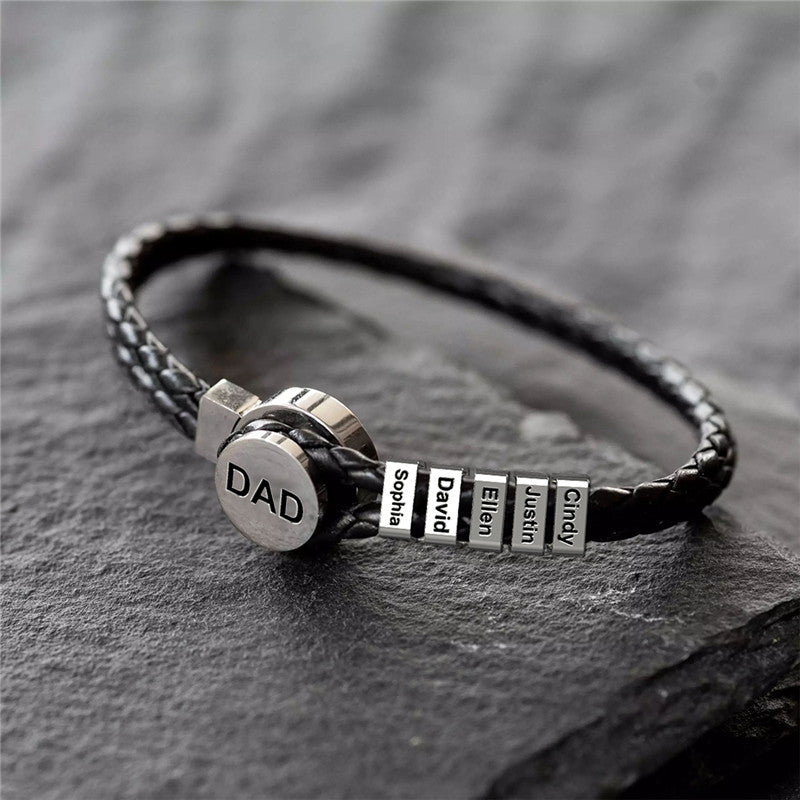Personalized Offer-Round Buckle Leather Bracelet with 1-10 Beads for Dad
