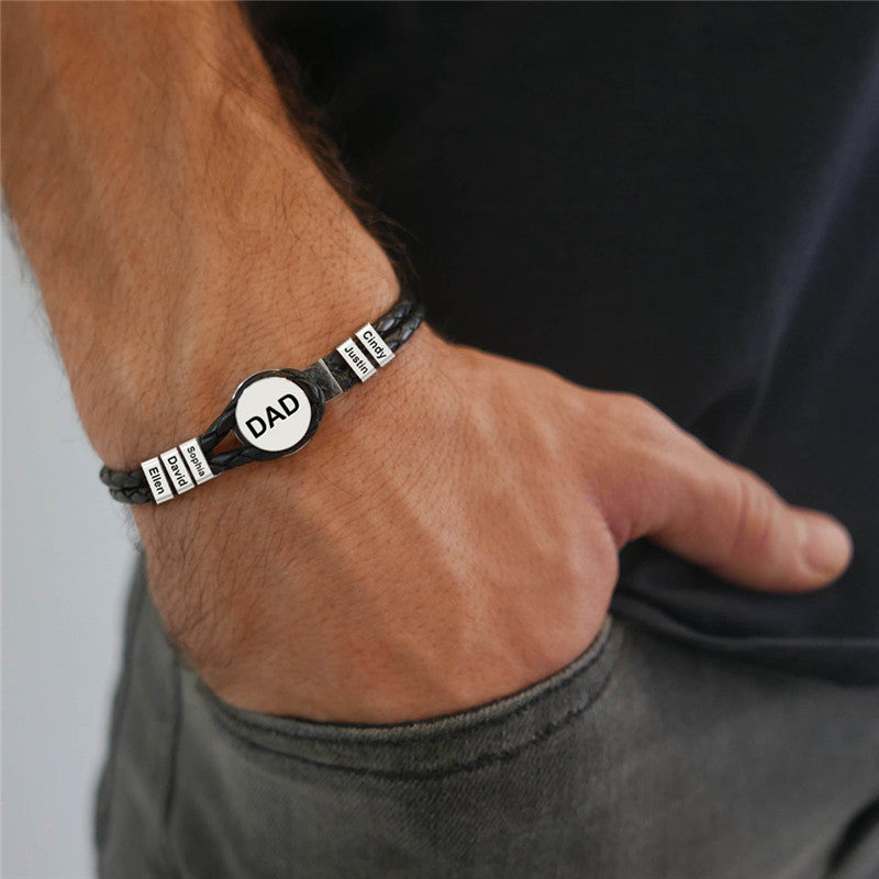 Personalized Offer-Round Buckle Leather Bracelet with 1-10 Beads for Dad