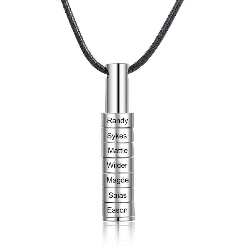 Personliazed Bead Bar Necklace with 1-9 Engravings for Daddy Gift